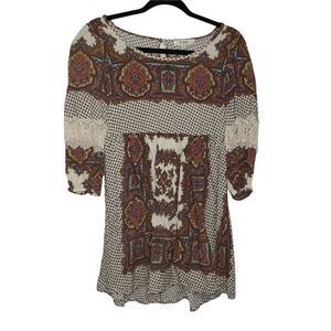 Umgee USA women Top Lace 3/4 Sleeves Elastic cuffs Multicolor Round Neck S A1.14